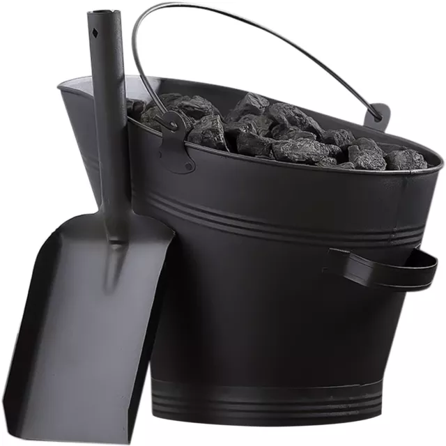 Black Steel Bucket Shovel Waterloo Coal Ash Fire Log Scuttle Hod Fireplace