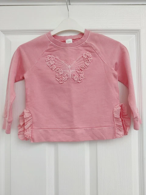 NUOVO Maglione fronzoli laterali rosa a maniche lunghe fiori a farfalla 4 anni Next