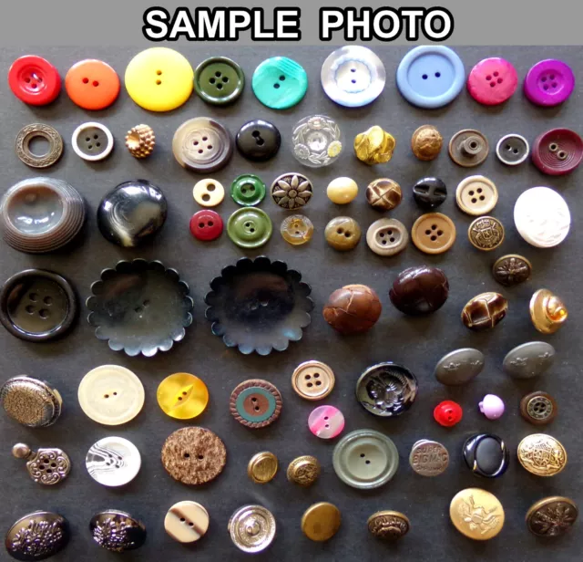 50 UNIQUE CRAFT BUTTONS: Random Lot Vintage Mixed Button & Connector Variety Set