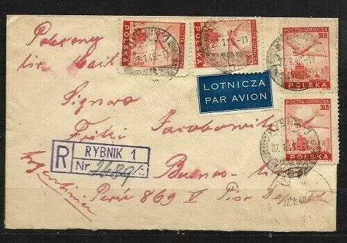 POLAND LOT 2 COVERS  Sc C15 and C18x4 REGISTERED and C23 C25x2 to ARGENTINA