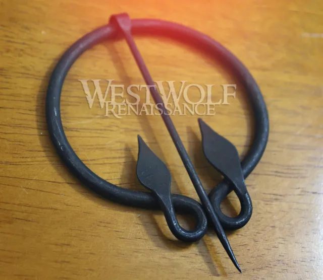 Hand-Forged Black Iron Leaf Brooch - Pennanular Cloak Pin -- Medieval/Roman