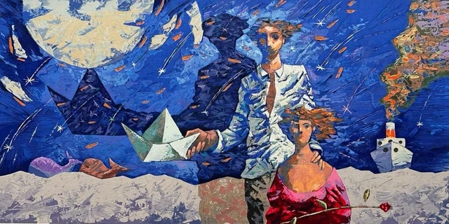 Night of San Lorenzo II, Giampaolo Jaafar 70x120 Screen Printing Sea Couple Idea Reg