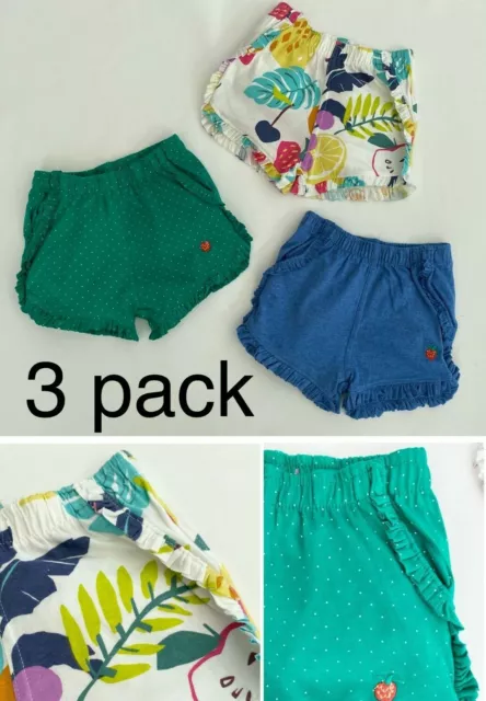 Girls Next Cotton Shorts 3 Pack Summer Jersey Frilly Green Blue Spotty Floral