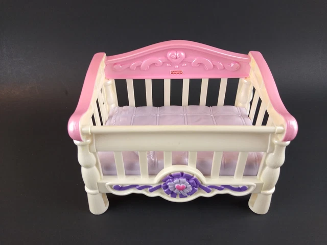 Snap N Style Baby Doll Toy Crib Fisher Price Pink with Purple Nap Time