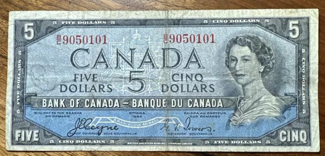 1954 Canada $5 Banknote Devil's Face QEII Coyne/Towers B/C #0005