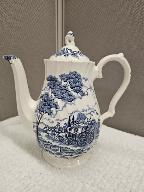 MYOTT Royal Mail Fine Staffordshire Ironstone 5.5 Cup Teapot BLUE Vintage