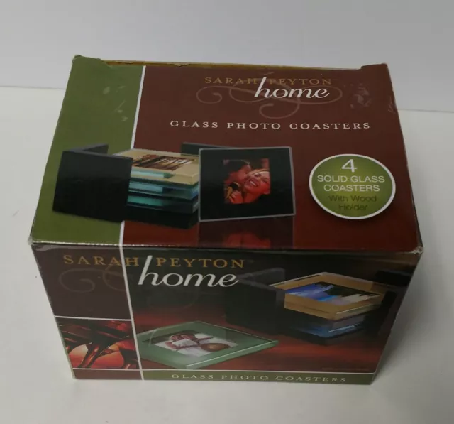 Sarah Peyton Home Glass Photo Coasters NEW in Box