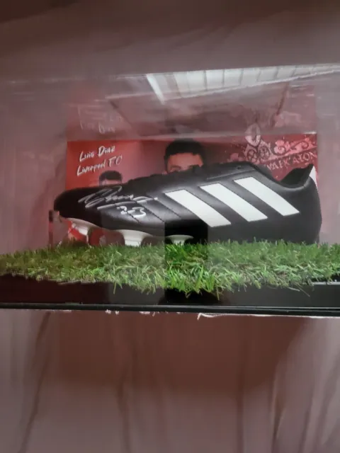 Luis Diaz Signed Football Boot - Adidas, Black - In Acrylic Photo Display Case