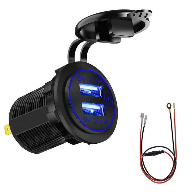 USB Rapide Chargeur 12V-24V Bleu Léger Double USB Ports Rapide Compresseur