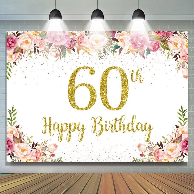 Pink Floral Lines Custom Name 60th Birthday Backdrop