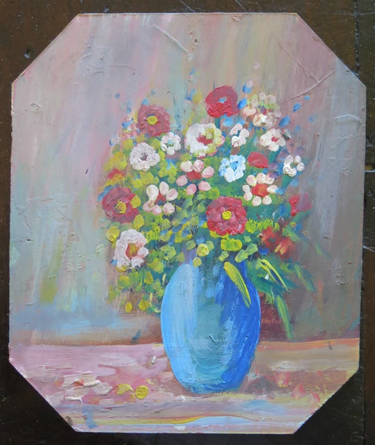 BOUQUET DE FLEURS En Style Impressionniste tableau Ancienne Peinture ...