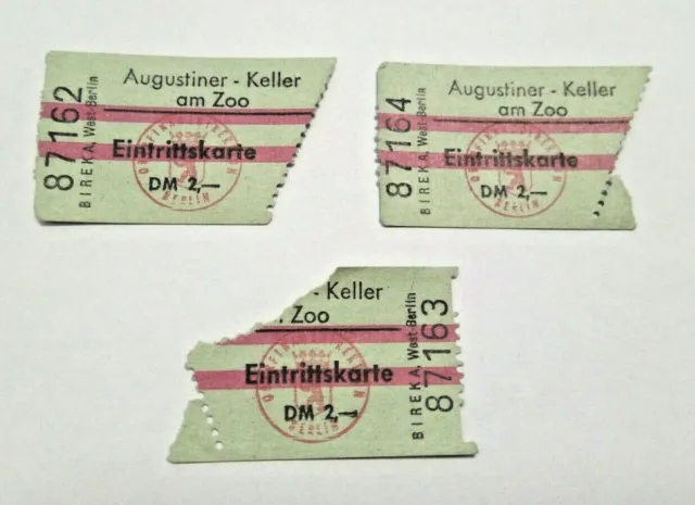 3 Eintrittskarten Augustiner-Keller am Zoo Berlin 1960er Bier