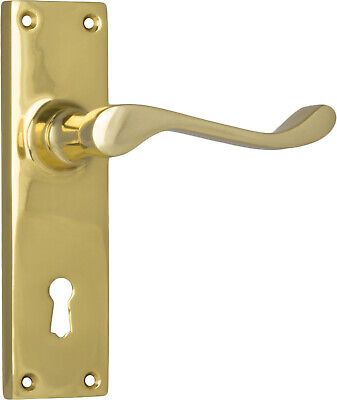 pair of polished brass victorian lever handles and backplates,152 x 42 mm 2