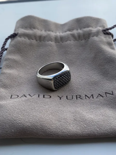 David Yurman Black Diamond Signet Ring Sterling Silver  Size 9.5