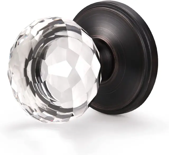 -Passage Diamond Crystal Door Knob Oil Rubbed Bronze Round Rosette,1 Pack Clear