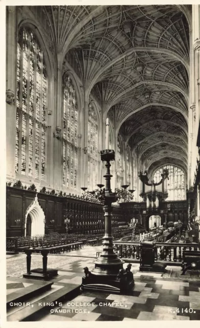 RPPC card Choir stalls Kings College Chapel Cambridge windows and arches 0239