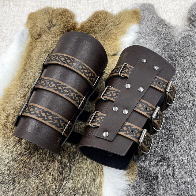 Medieval Embossed Arm Bracers Faux Leather Knight Guards Soft Medieval PU