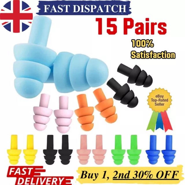 Ear Plugs 15 Pairs Soft Reusable Ear Plug for Noise Cancelling Sleep Swim & Work