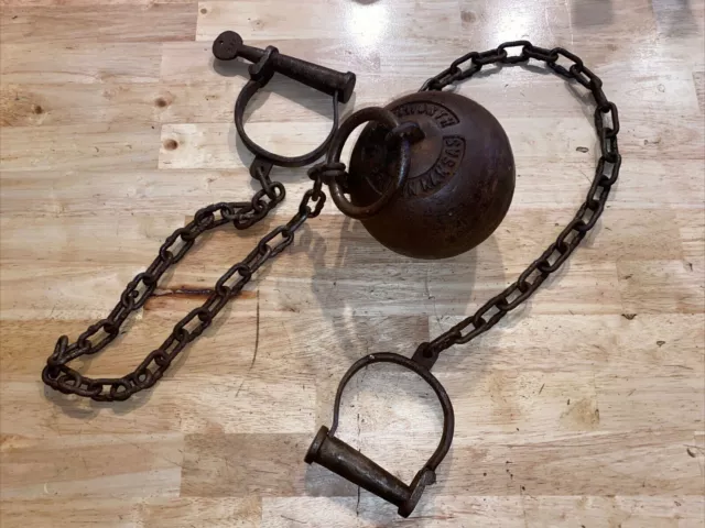 Antique YUMA Ball & Chain Cuffs Cast Iron antiqu Shackles Cuffs- KANSAS Prison