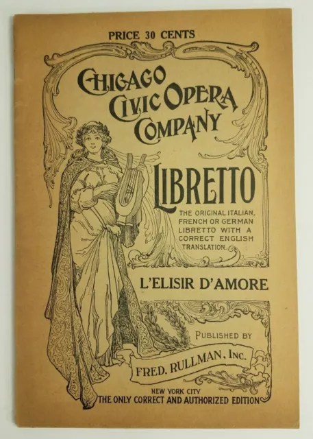 Chicago Civic Opera Company L'Elisir D'Amore Libretto program playbill