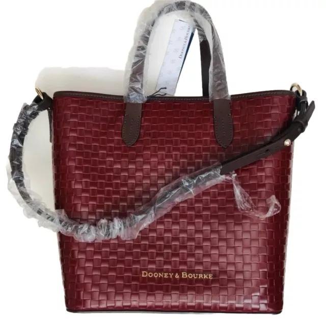 Dooney & Bourke New Lilliana Red Woven Leather Shopper Tote With Wristlet Pouch