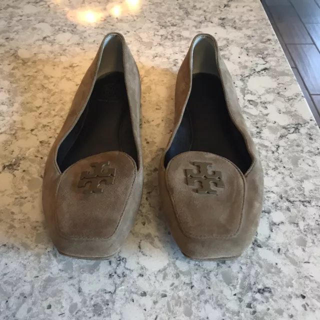 Tory Burch Brown Slip On Suede Brown FITZ  Loafers Flats Square Toe Size 7