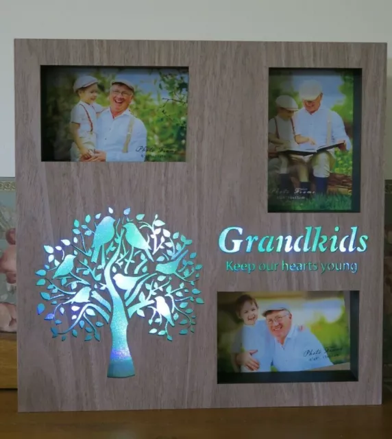 Grandkids Tree Wooden 4 x 6 Collage Photo Picture Frame LED Light Colour Change