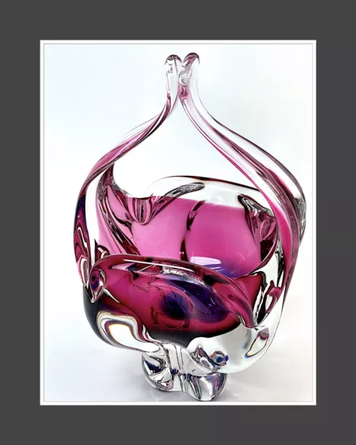 Chribska Pink & Purple Art Glass Vase by Josef Hospodka in Murano Sommerso Style