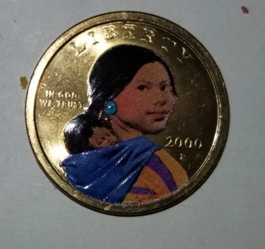 2000P SACAGAWEA GOLD One 1 Dollar Coin Beautiful Painted 15.00
