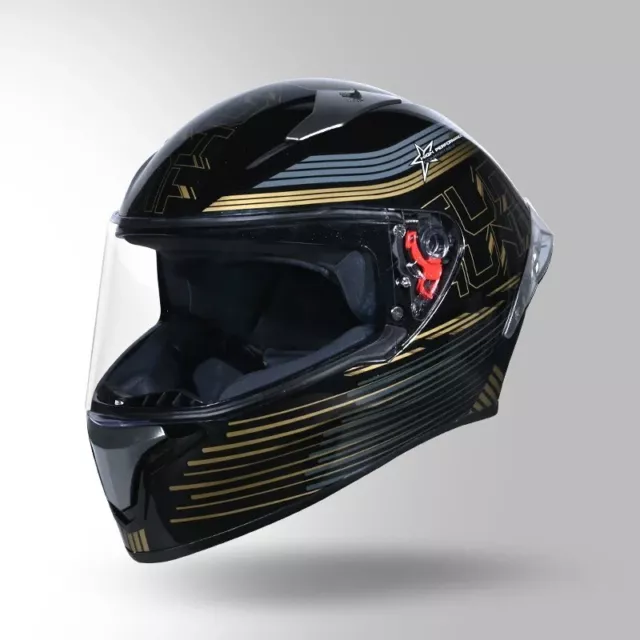 Full Face Black with Golden Motorbike Helmet - ABS Helmet, DOT Certified