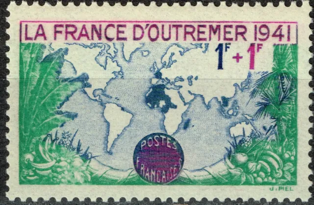 France Colonial Empire World Map Palms stamp 1941 MNH B-1
