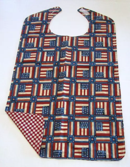 🧨 PATRIOTIC FLAGS Adult Sized Bib * Special Needs Seniors * Reversible 🍉