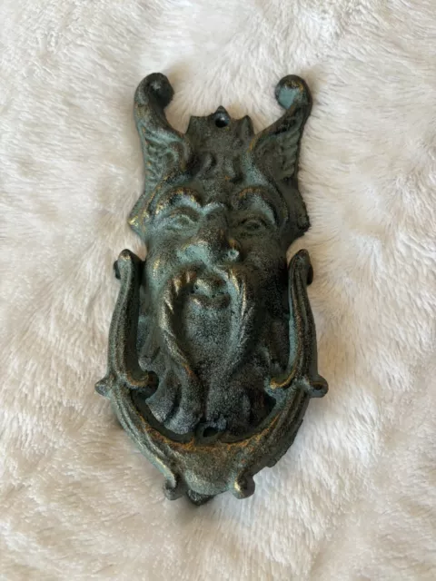 Vintage Cast Iron Gothic Door Knocker Devil Face 7 Inches Long