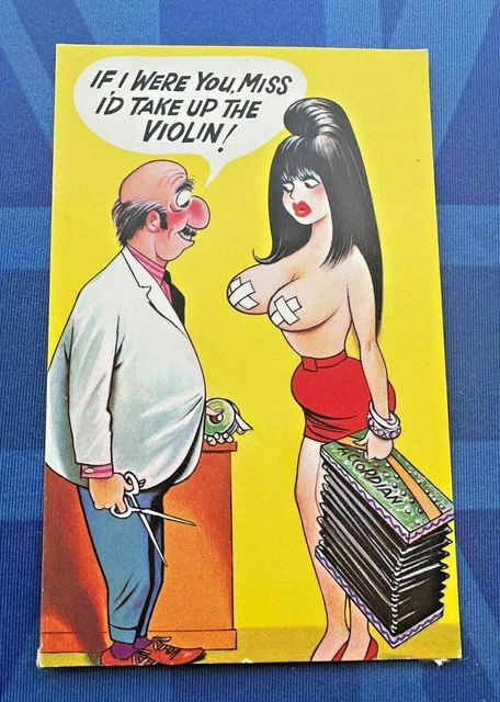 Saucy Bamforth Comic Postcard 1970s Big Boobs Accordion Violin Doctor