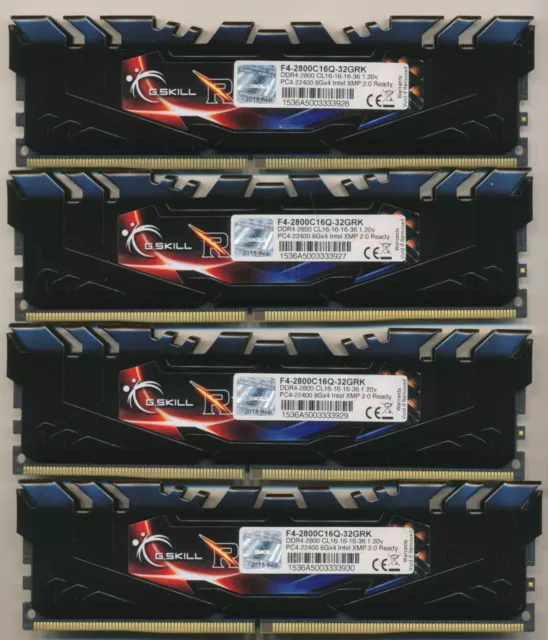 GSKILL 32GB RAM 4x8GB  DDR4-2800  PC4 22400 RIPJAWS 4 F4-2800C16Q-32GRK 2