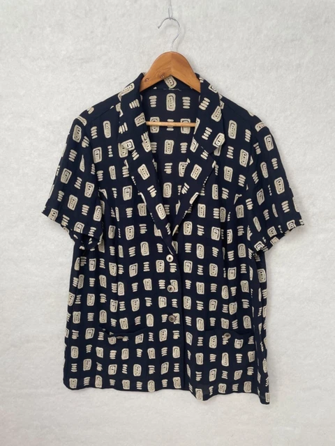 Camicia vintage donna blu design azteco taglia XL