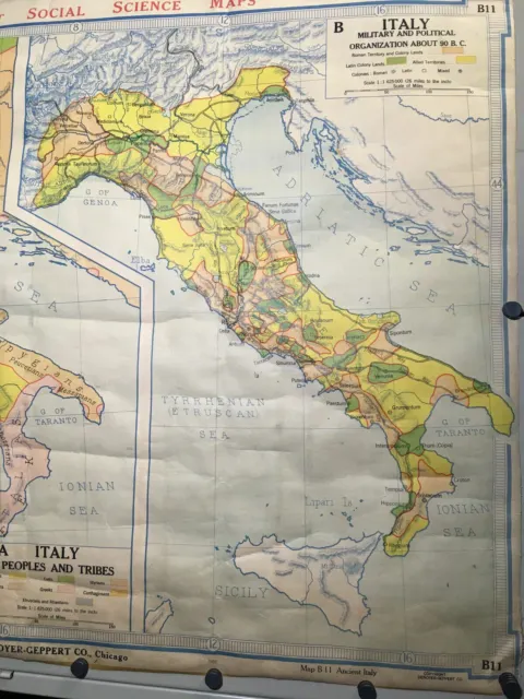Vintage 1956 Denoyer Geppert Social Sciences Classroom Map B11 Ancient Italy 2