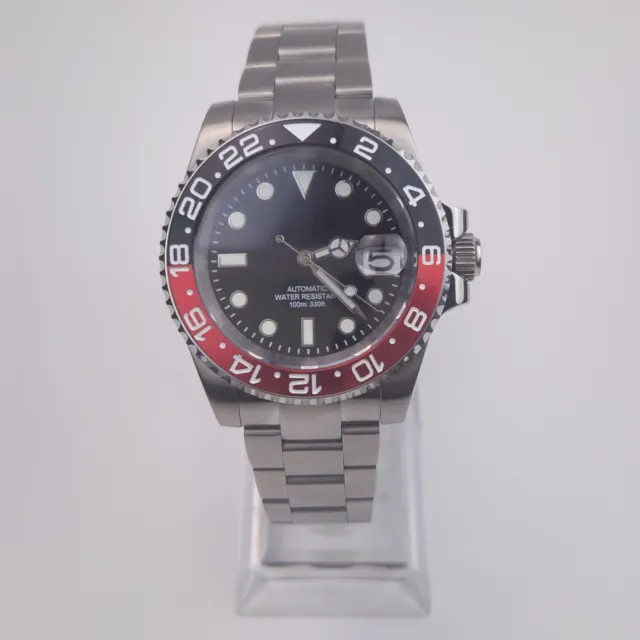 Custom Watch with NH35 Seiko Automatic Movement Stainless Steel Red Black 40 mm