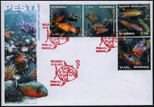 Rumänien 2012 "Zierfische" auf FDC, MiNr 6625-6628, Auflage 500 Stück