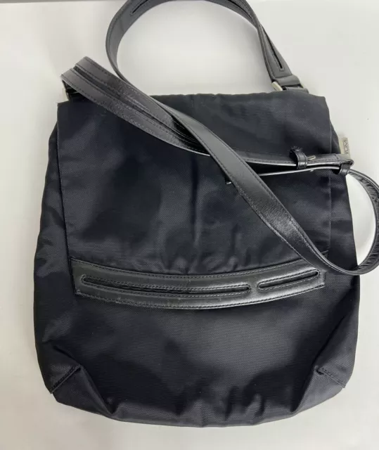 Tumi Nylon Leather Trim Flap Crossbody Purse Bag - Black