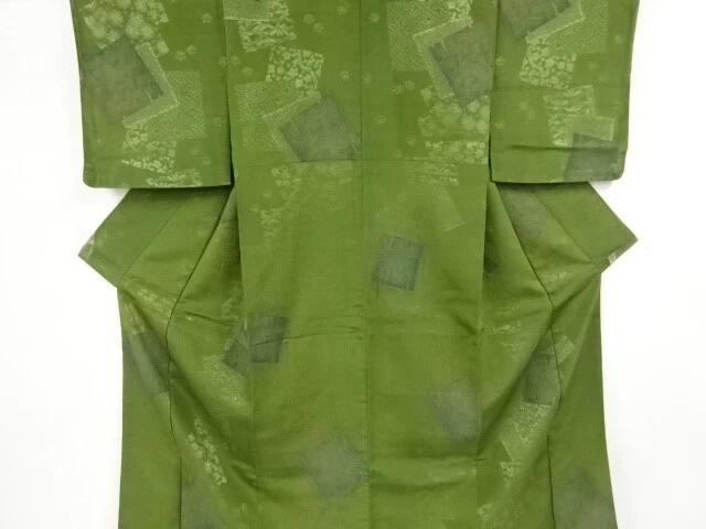 96446# Japanese Kimono / Antique Kimono / Woven Floral Plants & Shikishi Pat
