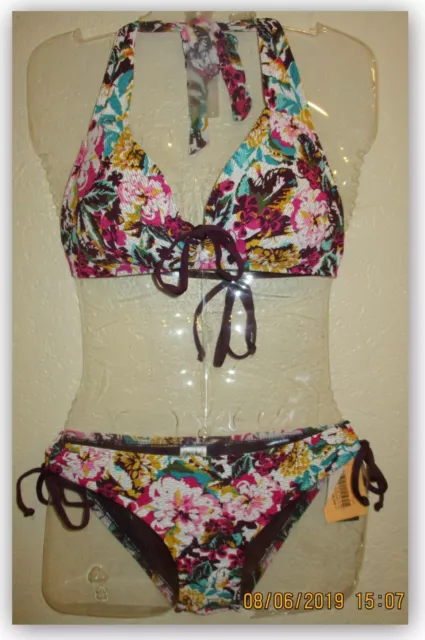 Mossimo Women’s Textured Tie Front Bralette Bikini Top or Bottom- Merlot Floral