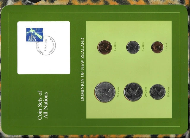 Coin Sets of All Nations New Zealand UNC wcard 1982 but 2 cents 1983 1 cent 1984