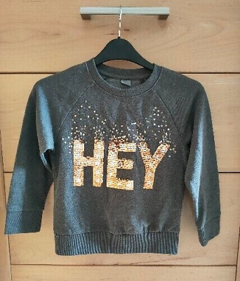 Girls Next Sparkly Hey Party Top Grey Sweatshirt Christmas Jumper Age 7