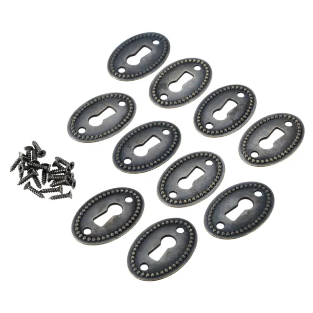 10Pcs Oval Stamped Antique Brass Decorative Keyhole Cover Plate, Keyhole