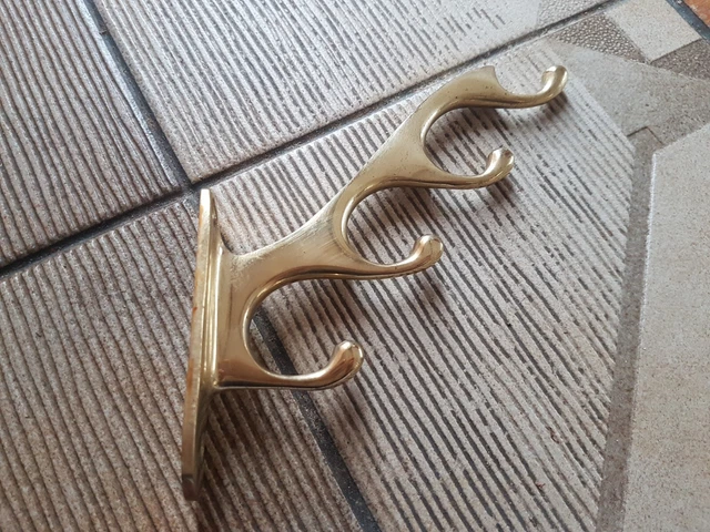 Vintage Brass Wall 4 Hook Multi Quad Coat Hat Purse Leash Keys Robe Entry Hall