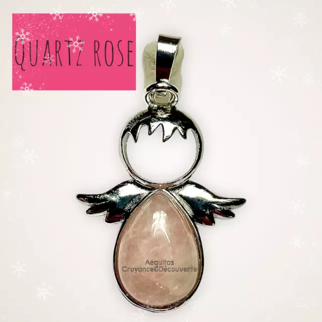 Pendentif Ange Quartz Rose Naturel H. 3,5 Cm / Natural Pink Quartz Angel Pendant