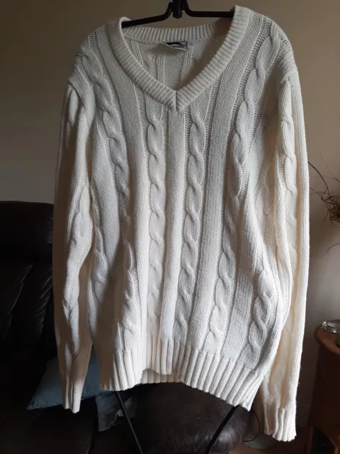 Mens Slazenger Long Sleeve Jumper Cable Knit Medium Cricket Ivory White