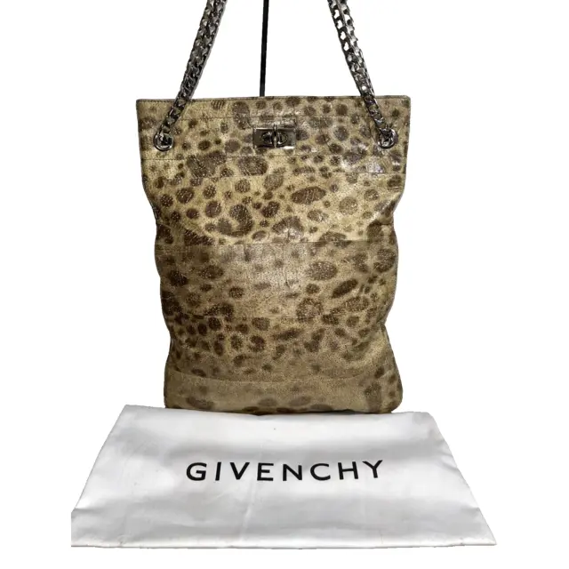 GIVENCHY Shark Tooth Leopard Print Leather Shoulder Chain Handbag Hard to Find