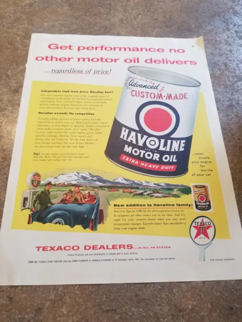 1955 Vintage  Print Ad Havoline Motor Oil. Texaco Dealers